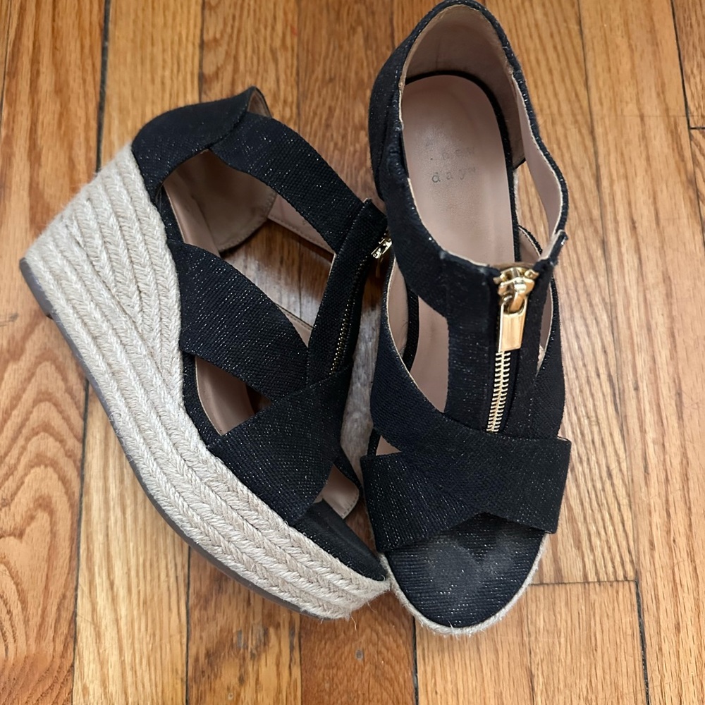 a new day Black and Tan Wedge Sandals